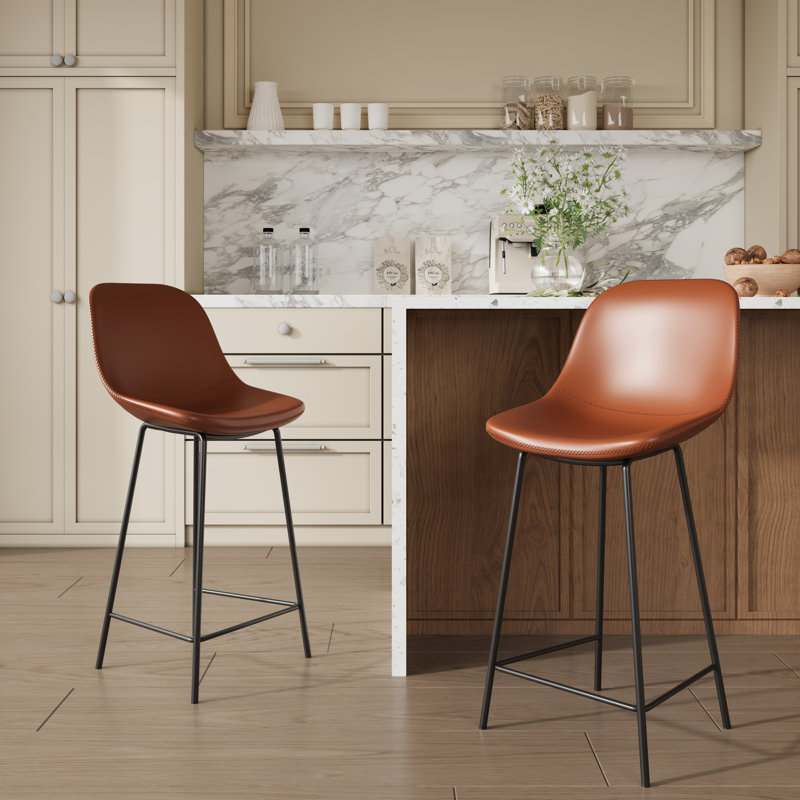 26" Faux Leather Upholstered Bar and Counter Stools, Orange