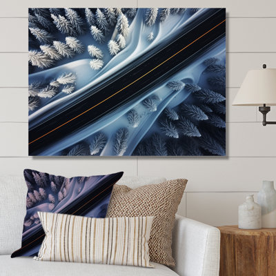 Endless Road Into Winter Forest IV - Art mural sur route