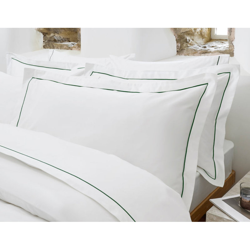 Premium 100% SateenPillowcase Pair, White/Green, King Pillowcase