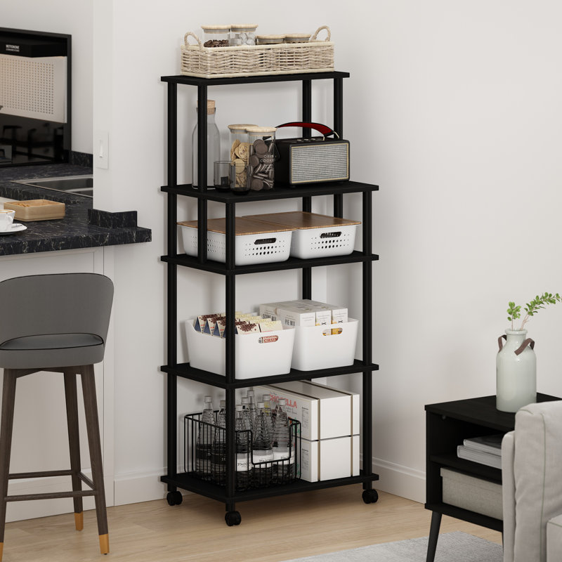 Romie Wood Kitchen Cart, Black Oak/Black