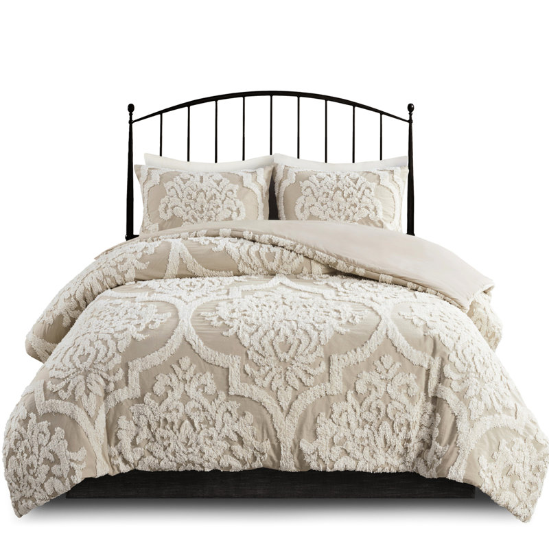 Édredon en coton taupe 3 pièces, Édredon double et 2 taies décoratives, Taupe