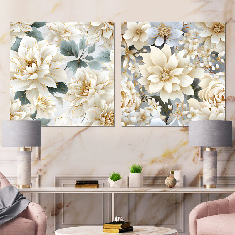 Cactier - Ensemble de 2 impressions sur toile florales, Toile tendue, H 16 po x l 33 po x P 1 po
