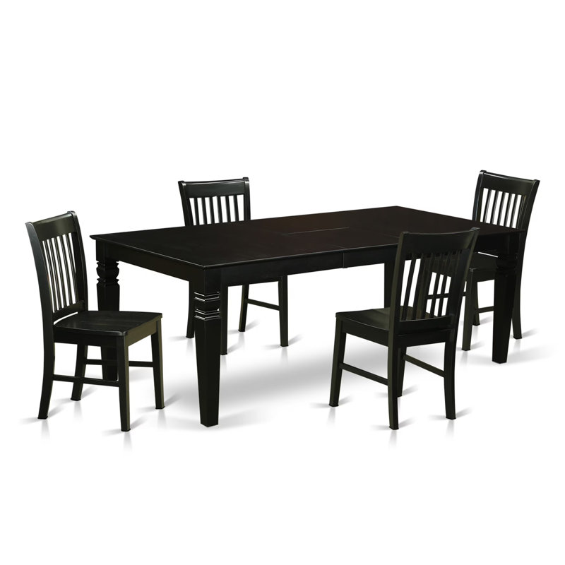 L'ensemble 5 pièces de table et chaises de cuisine comprend une table de salle à manger rectangulaire avec rallonge papillon et 4 chaises, noir