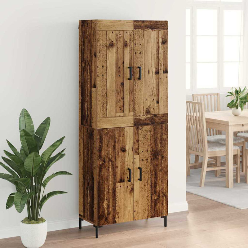  Highboard 2 Pcs Black Oak Engineered Wood, Old Wood