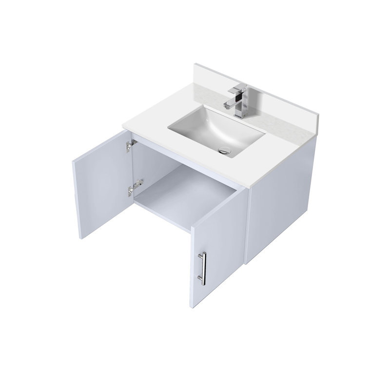 Meuble-lavabo blanc lustré 30 po X P 22 po D, plateau en marbre de culture et robinet