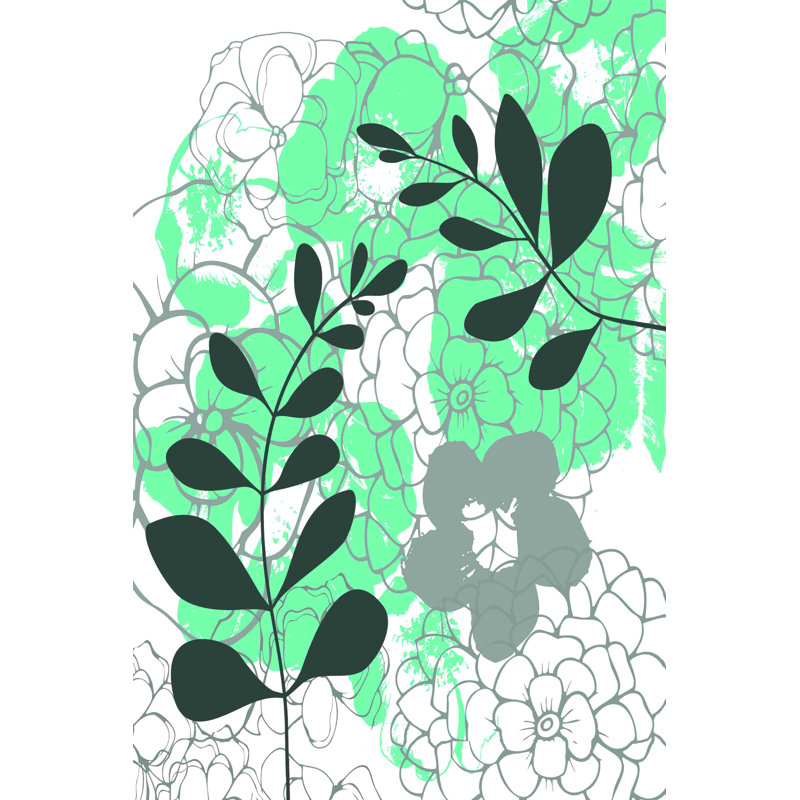 Floral gris et bleu sarcelle par - on, H 36 po x l 24 po