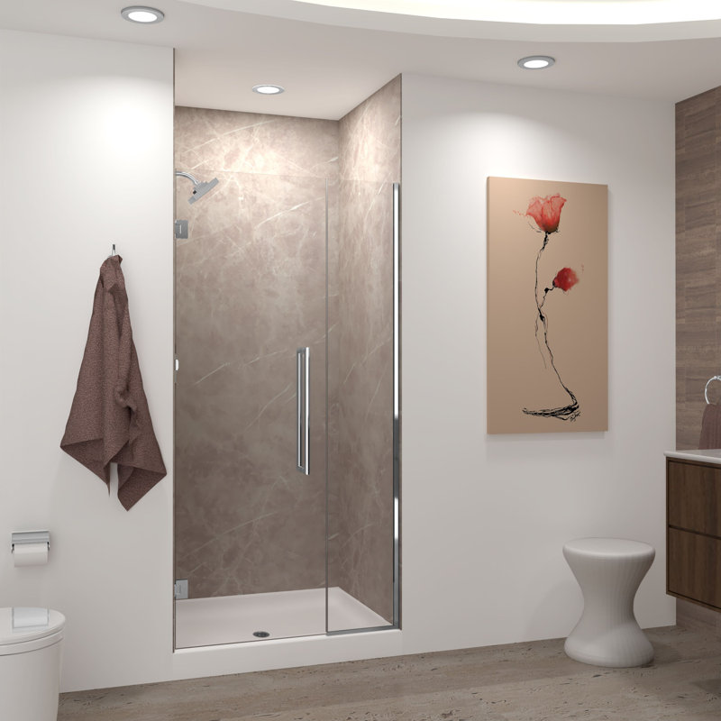 Porte de douche à charnière avec verre transparent l 37 po x H 76 po Transolide Elizabeth, Acier Inoxydable