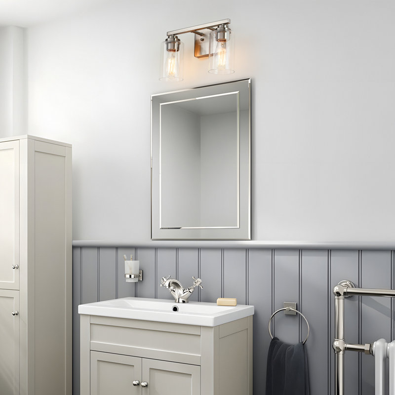 13.56 in. 2-Light Brushed Nickel Dimmable Bathroom Vanity Light with Clear Glass Shades for Small Spaces, 2 Lights