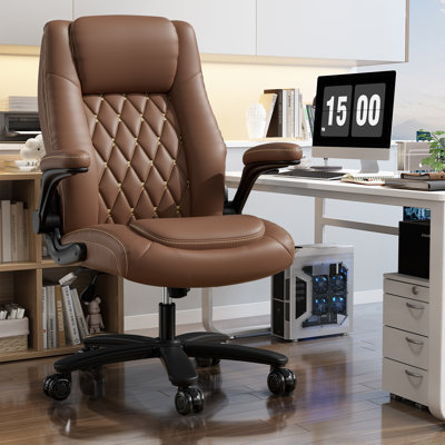 Solfway Big and Tall Office Chair 400LBS, High Back Leather Executive Office Desk Chair with Flip-up Arms, Wheels and Lumbar Support