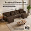 Canapé d'angle modulaire 4 places en velours côtelé marron en forme de U avec 2 poufs amovibles et assises profondes-1212603290