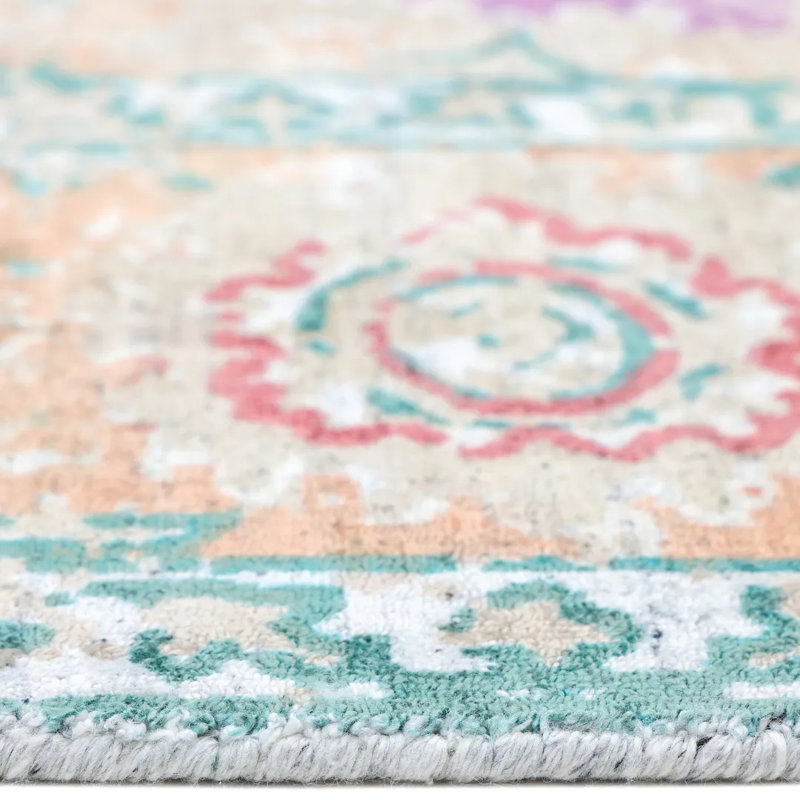 Ithica Oriental Area Rug in Beige/Pink/Green, Rectangle 8' x 10'