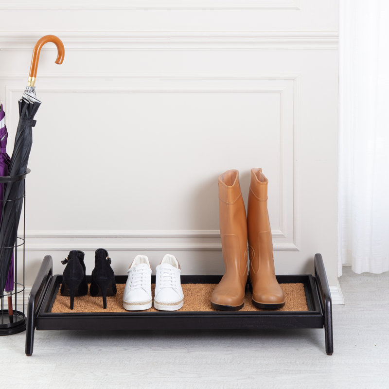 Support à bottes en bois massif de qualité supérieure avec tapis en fibre de coco naturelle - Rangement pour chaussures