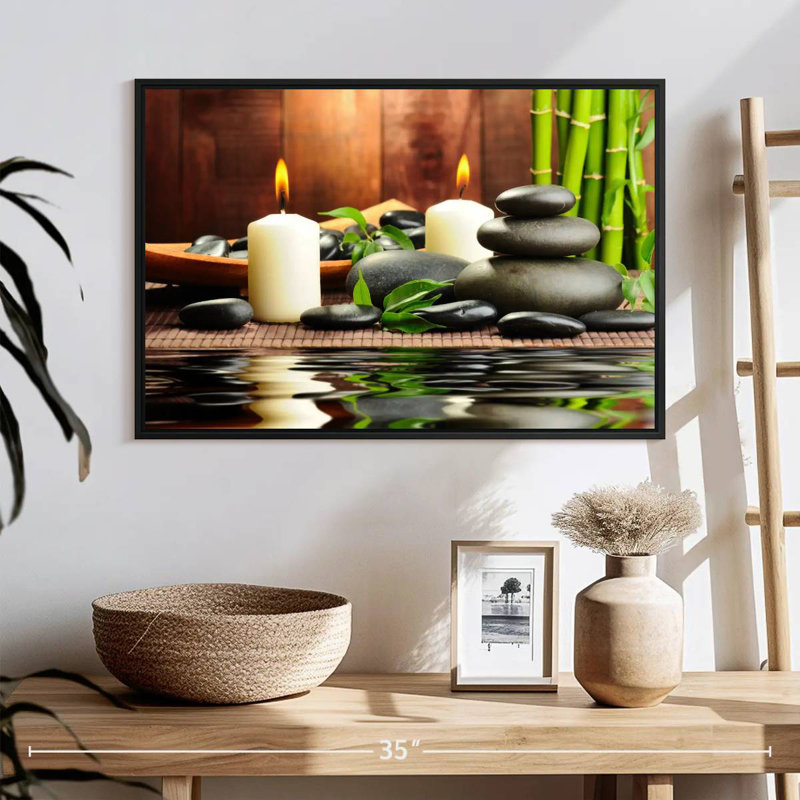 Spa zen en bambou, 25 po x 17 po, Cadre flottant noir
