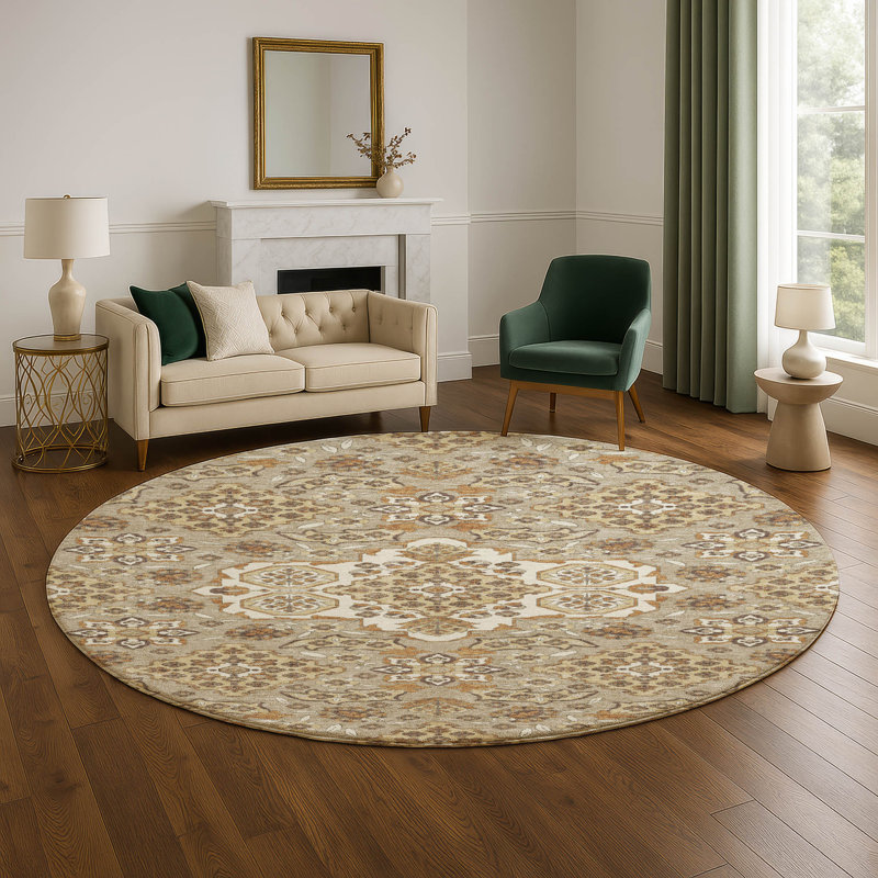 Premium Machine Washable Crestover AMF1853 Global Rug, Round 8'