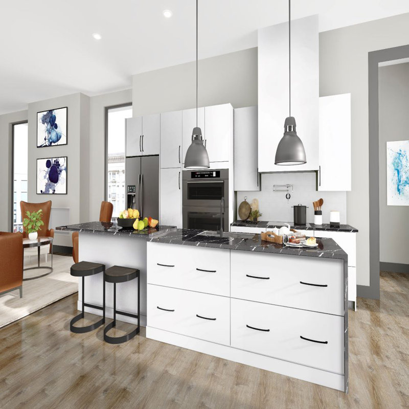 Armoire de base standard à 3 tiroirs Dwelling Rosemont l 15 po x H 34,5 po x P 24 po, Blanc, H 34,5 po x l 15 po x P 24 po