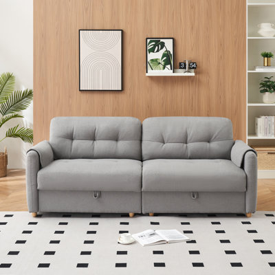 67.1" Leather Convertible Sleeper Sofa Bed, Multifunctional Double Fold Futon with Built-in Coffee Table, Adjustable Backrest for Office, Apartment & Small Space