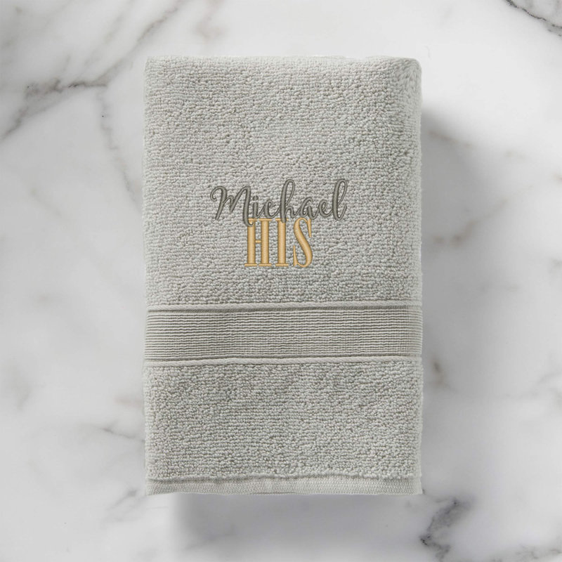 Serviette de bain brodée 100% coton de luxe, gris