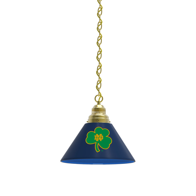 Luminaire suspendu conique à 1 lumière NCAA, Fighting Irish de Notre Dame (trèfle), Laiton
