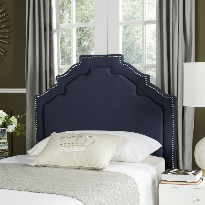 Upholstered Headboard, King, Linen Steel Blue