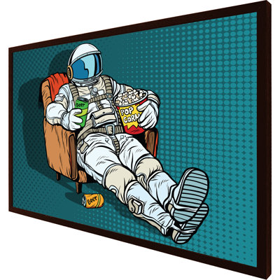 Cozad Astronaut The Audience With Beer And Popcorn Sitting In A Chair. Loneliness In Space. Pop Art Retro - Single Picture Frame Print