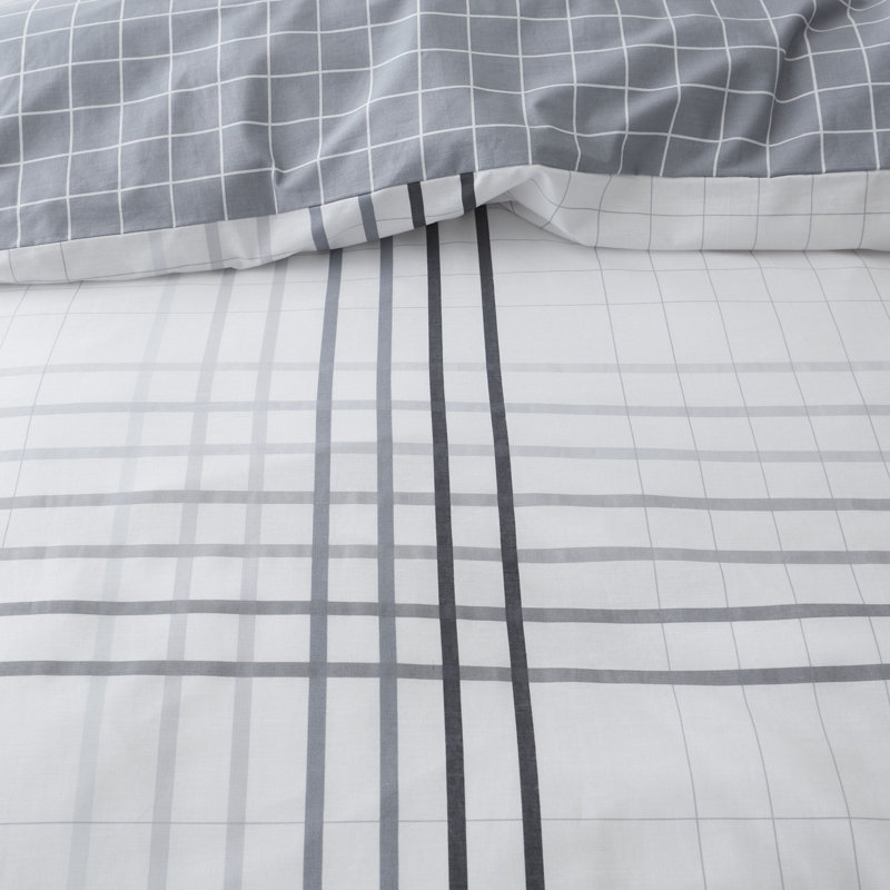 Grid Check Egyptian-Quality Cotton Duvet Cover Set, Double Duvet Cover + 2 Standard Pillowcases