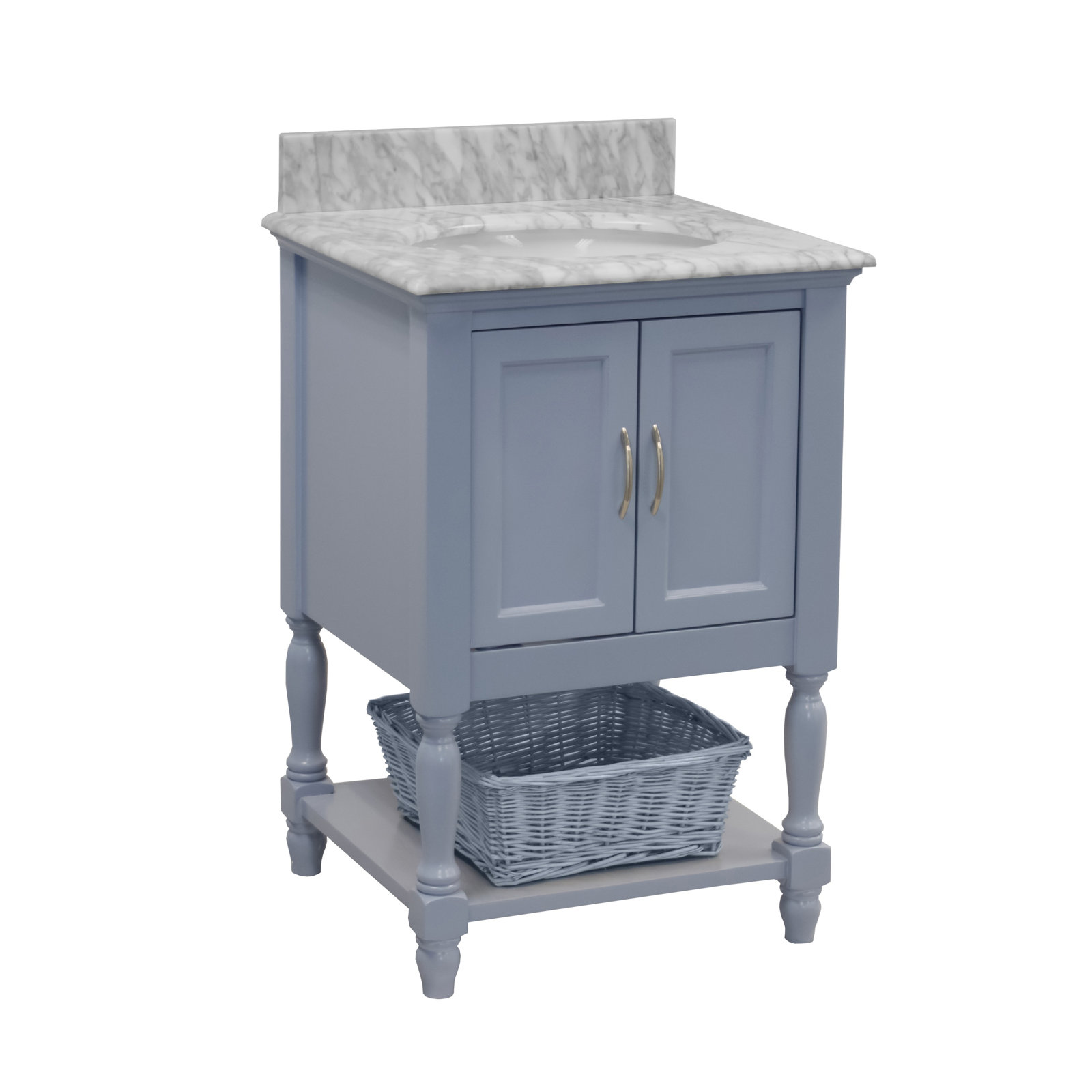 Hampton 24'' Single Bathroom Vanity, Carrara Marble, Powder Blue
