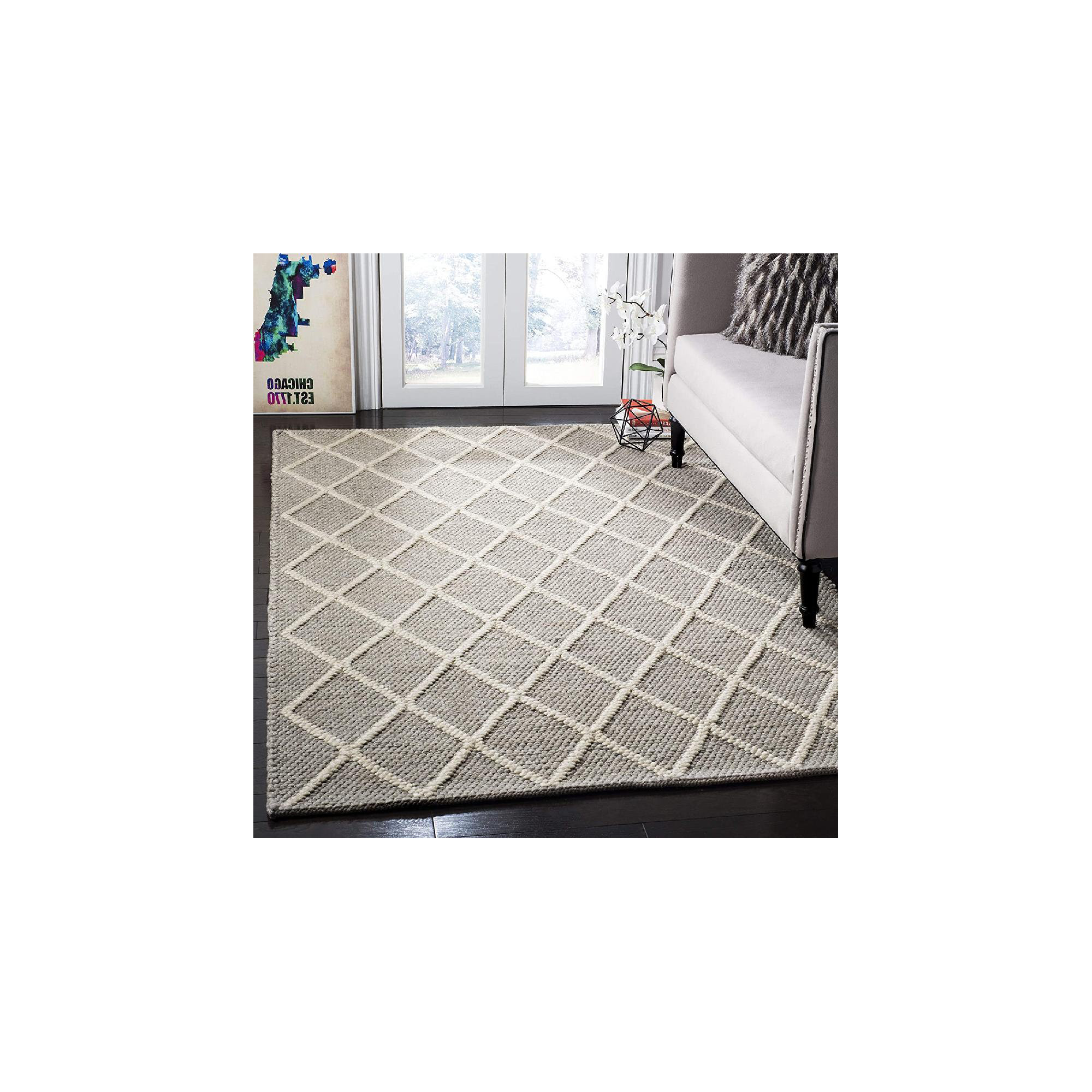Russo Geometric Handmade Flatweave Gray Area Rug, Square 6'