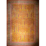 Bright Gold Color Antique Tribal Cypress Tree Weeping Willow Design Large Turkish Oushak Rug