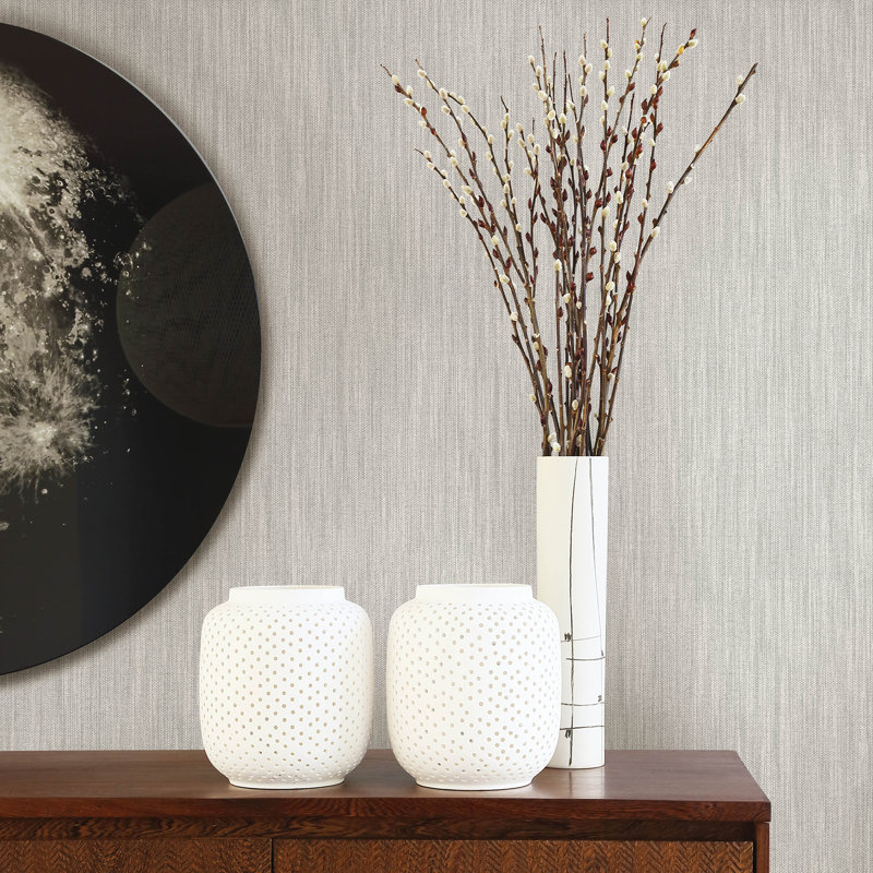Railey Linen 10.06m x 52.07cm Textured Semi-Gloss Paste the Wall Wallpaper Roll, Grey