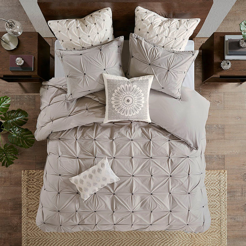 Cotton Embroidered Decorative Square Pillow Grey 20X20"