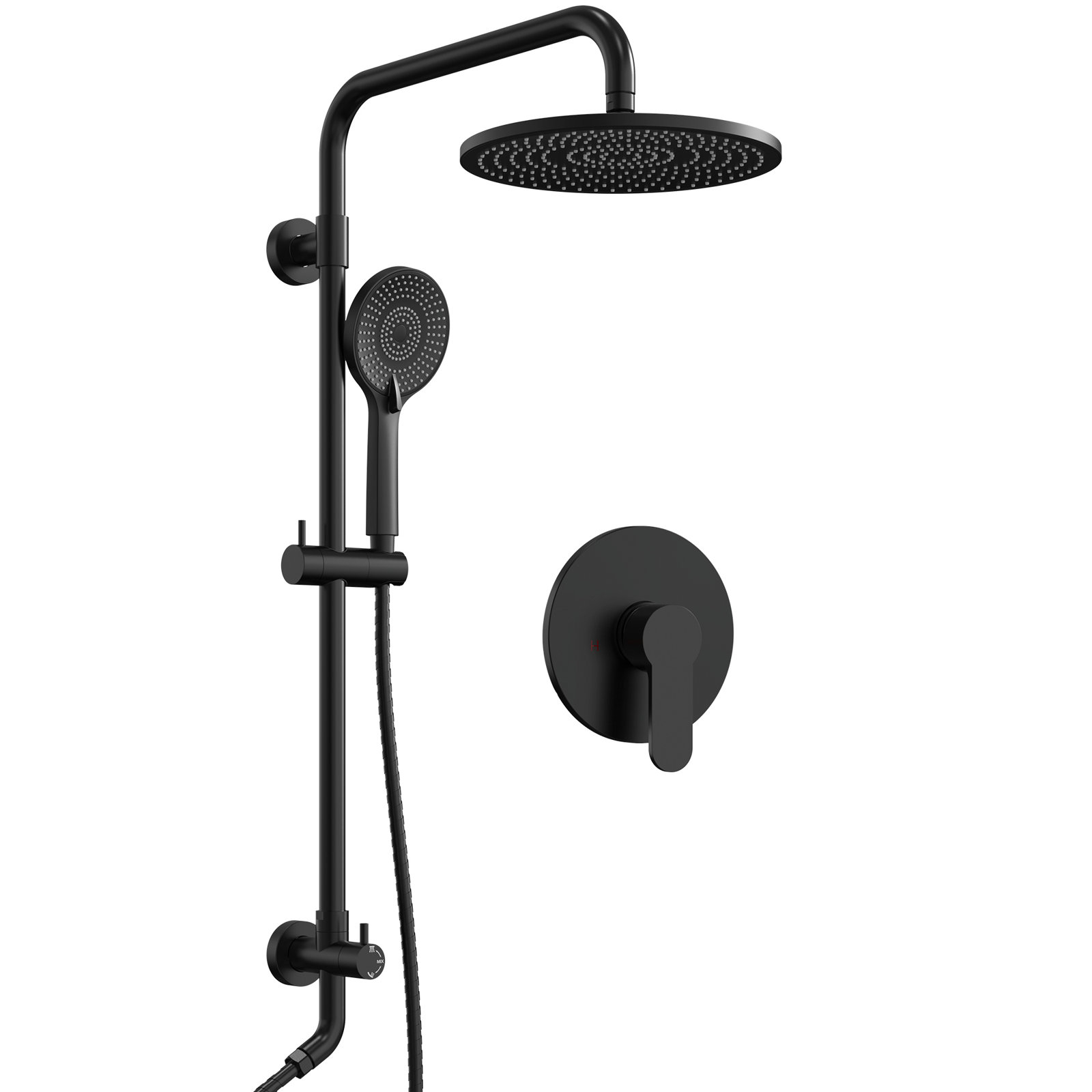 10" Wall Mount Rainfall Shower System, Matte Black
