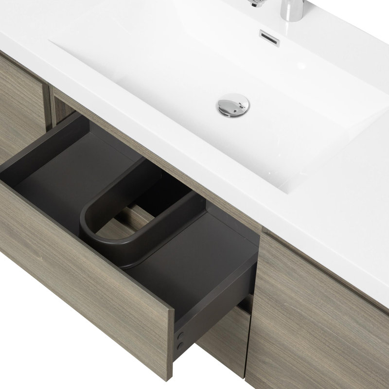 Meuble-lavabo mural, Gris, 59"