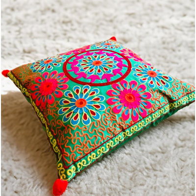 Handmade Embroidered Multi Colour Bohemian Vibrant 40 cm x 40 cm Cushion Covers Three Designs