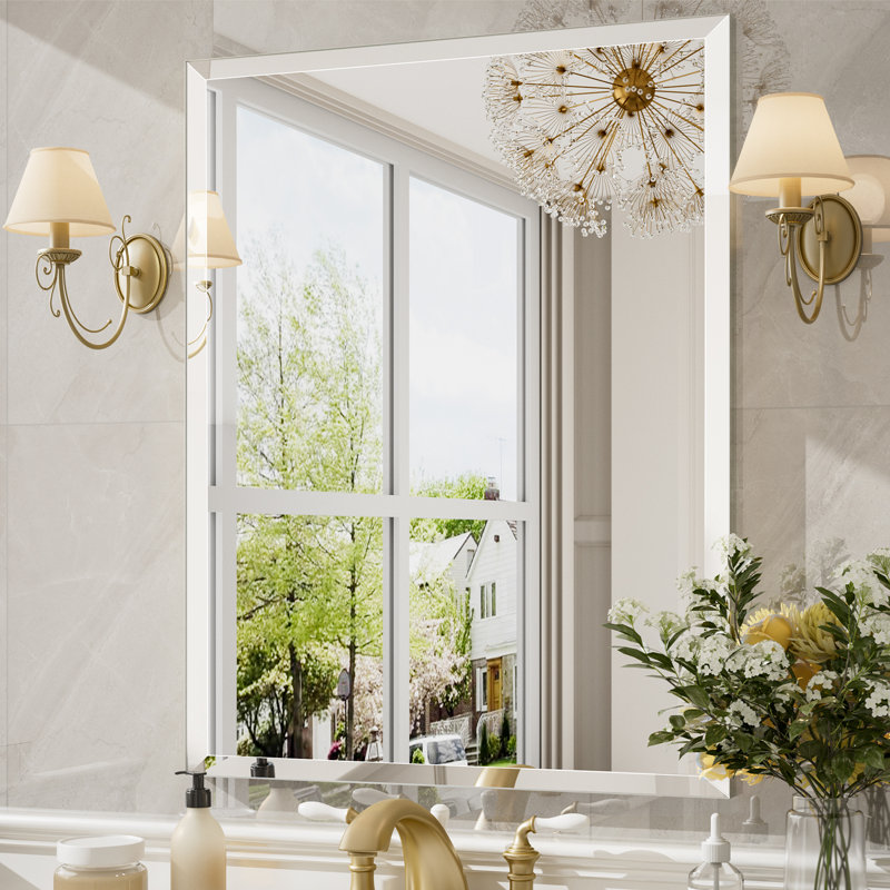 Aluminum Frame Bathroom Vanity Mirror,Tempered Glass Rectangle Wall Mirror, 30" x 36", Nickel