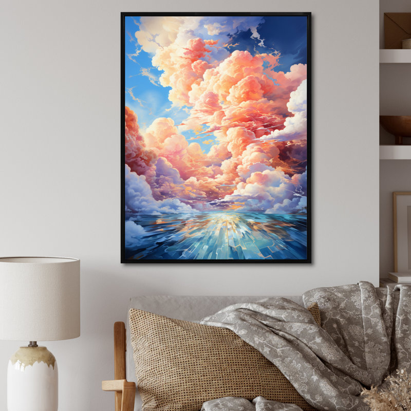 Clouds Playful Skies II - Décoration murale paysage et nature, H 32 po x l 16 po x P 1 po, Cadre flottant noir