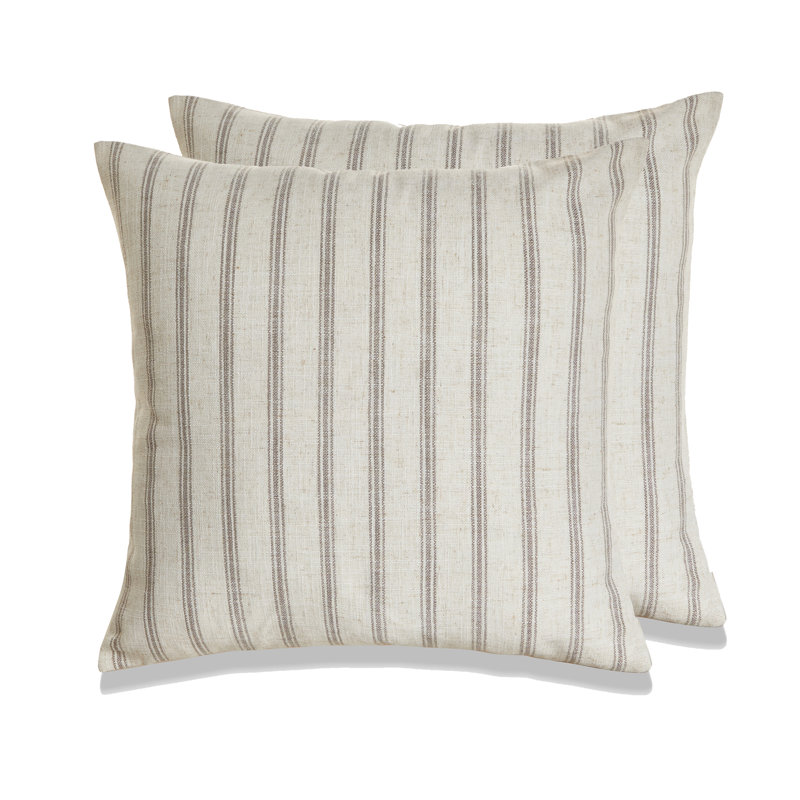 French Stripe Striped Linen Reversible Pillow Cover, Beige, No insert