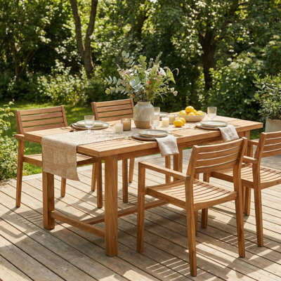 Ensemble de salle à manger d'extérieur en bois d'acacia 5 pièces de 5 pièces, table rectangulaire de 59,06 pouces avec trou pour parasol, convenant à un patio ou à une pelouse