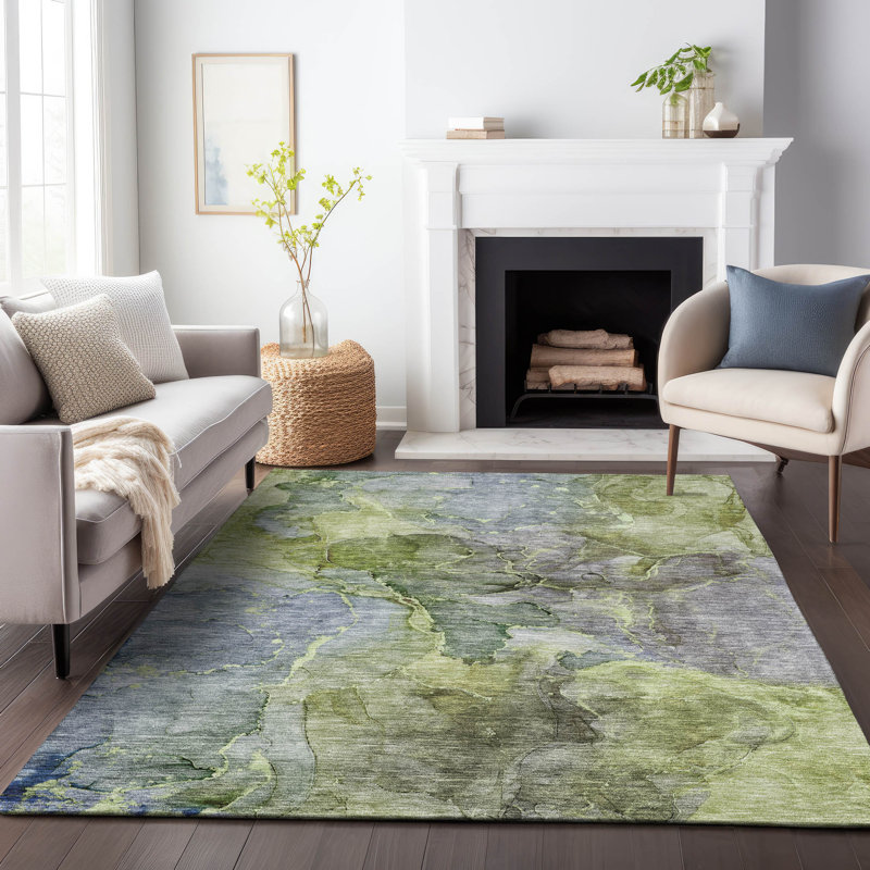 Tapis olive Prisco lavable à la machine de qualité supérieure, Rectangle 5 pi x 7 pi 6 po