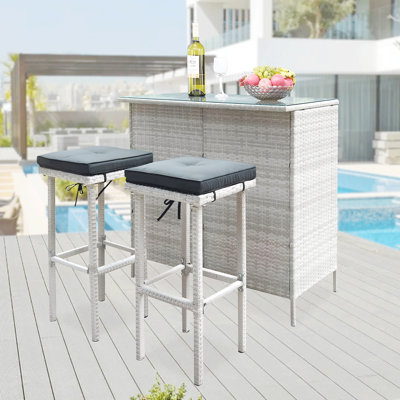 3PCS Ensemble de bar d'extérieur en osier