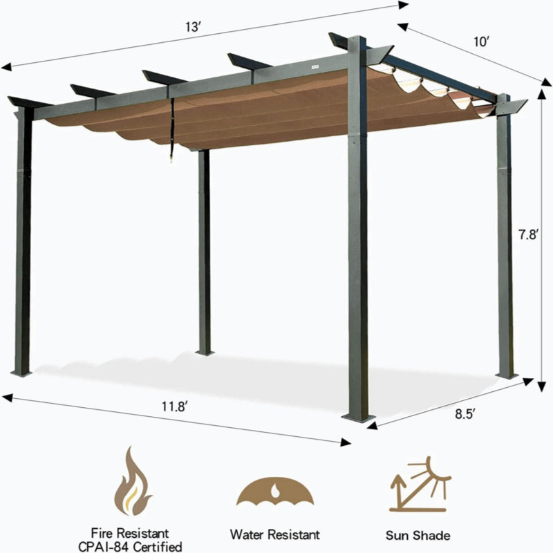 Aluminum Retractable Pergola with Sun Shade Canopy – Weather-Resistant Patio Gazebo for Backyard, Deck, or Garden | Powder-Coated Frame & UV-Blocking Fabric 