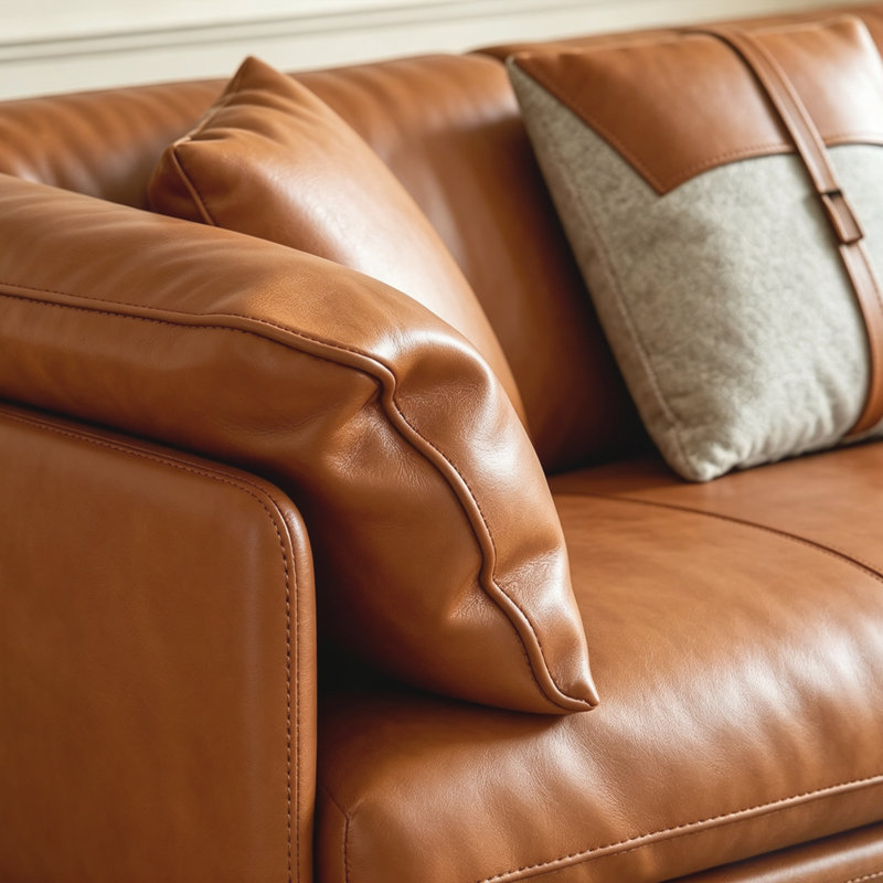 Canapé modulaire orange en cuir véritable, 32.68"H*69.29"W*36.22"D