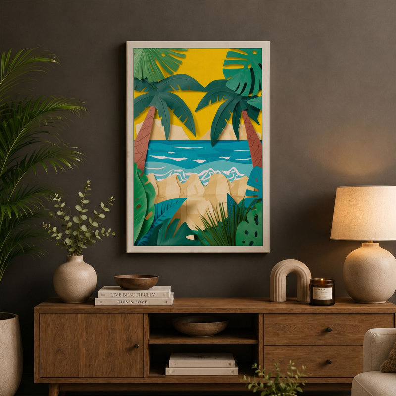 Paradise Tropical - Wrapped Canvas, 18x12 - 45.7 x 30.5 cm, Teal Border