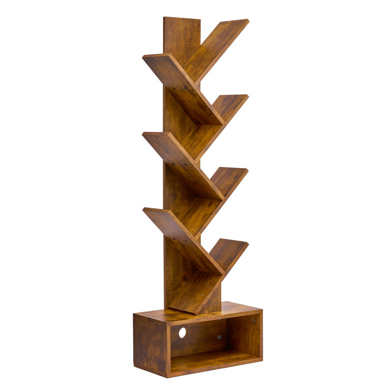 Sorbus 44.25"H x 15"W Tree 7 Tier Bookshelf with Storage Shelf, Cable Access, and Non-Slip Pads, Brown, Brown