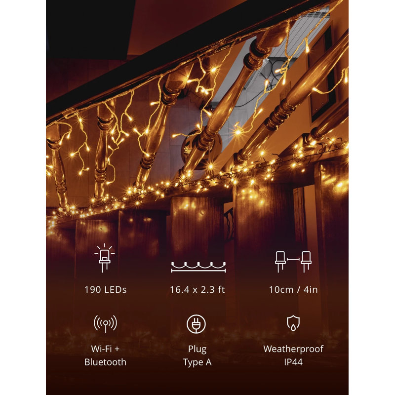 Twinkly Icicle App-Controlled Smart LED Christmas Lights 190, White/Yellow