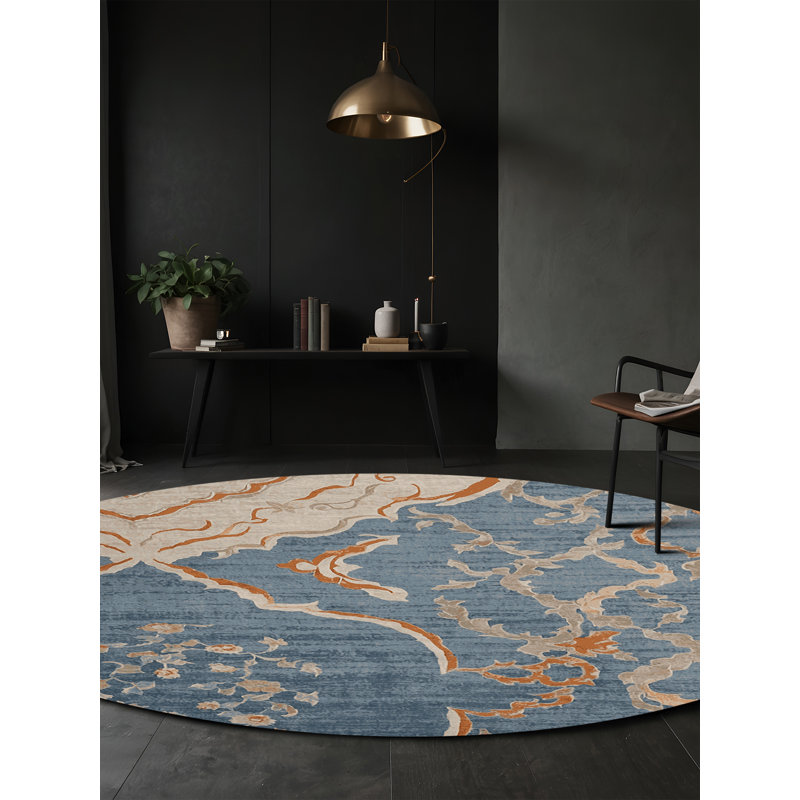 Machine Washable Gray Area Rug, Round 6'