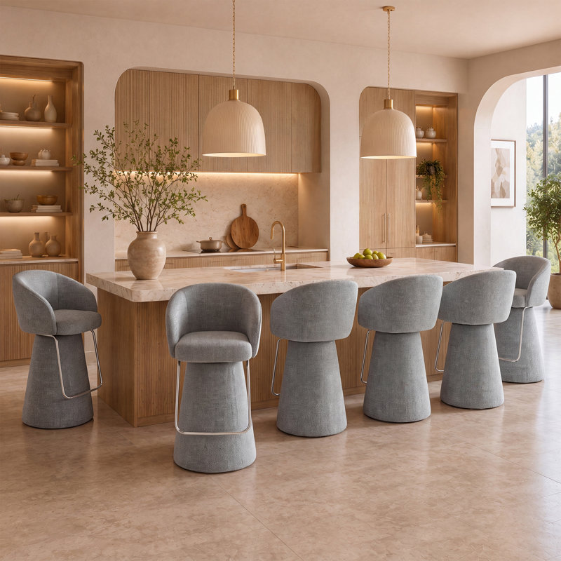 Tabourets de bar rembourrés modernes Everly, ensemble de 6, Blue, 6