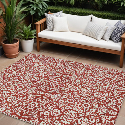 Tapis intérieur lavable 10 pi x 14 pi rouge damassé