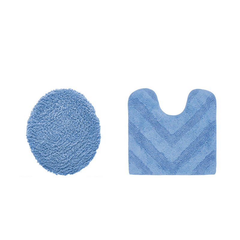Annaclara Premium 100% Cotton 1990 GSM 2-Piece Tufted Chevron Bath Rug Set with Non-Slip Spray Latex Backing, OEKO-TEX® Certified, Super Absorbent and Machine Washable, Dark Blue