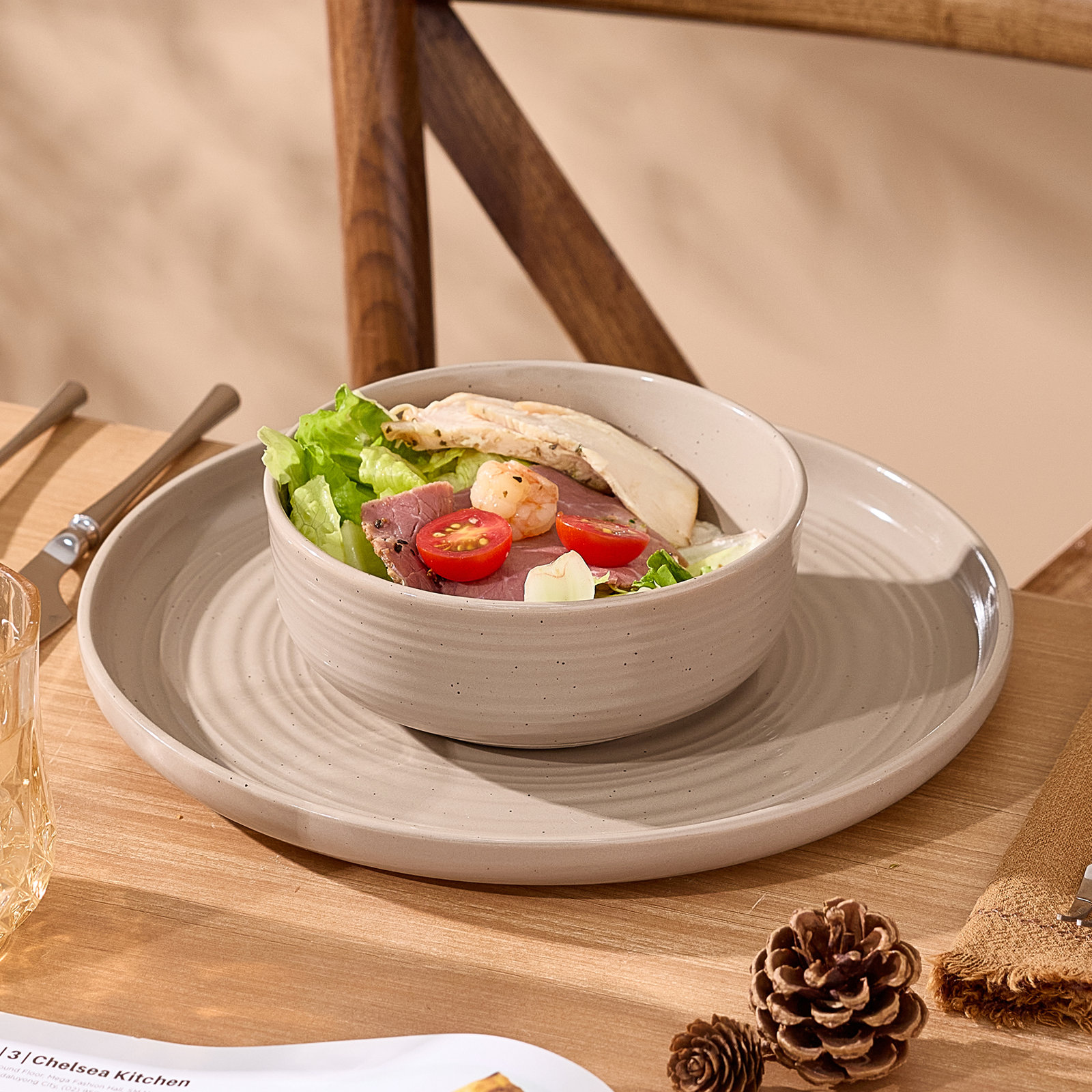 Stoneware Dinnerware Set, Cinnamon Brown