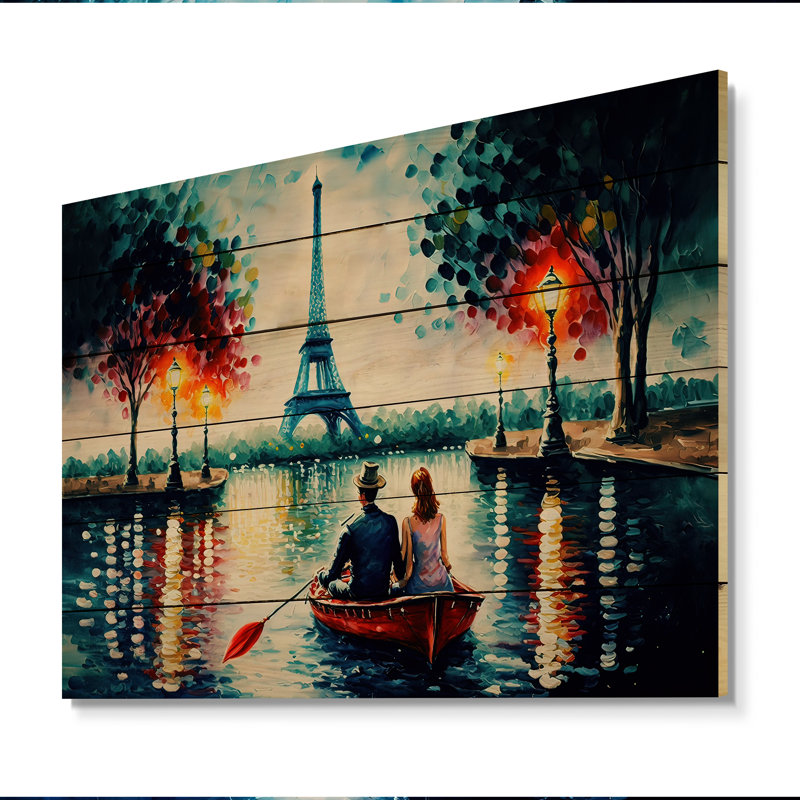 Ambrey soirée romantique sur un petit bateau IV - impression sans cadre sur bois, H 24 po x l 32 po x P 1 po